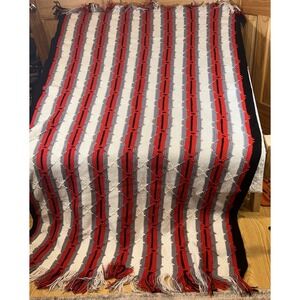 Red black gray and white beautifully designed crochet blanket 78 x 65" GUC